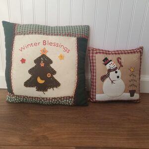 Set of 2 Snowman Christmas Winter Throw Pillows Rustic Decor